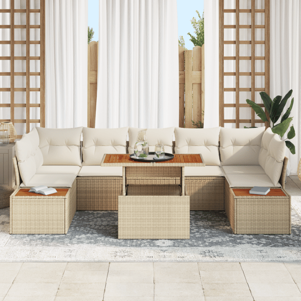 Trädgårdsoffset med lagring 8 pcs Beige Poly rattan