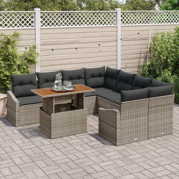 Trädgårdsoffset med lagring 9 pcs Grå Poly rattan