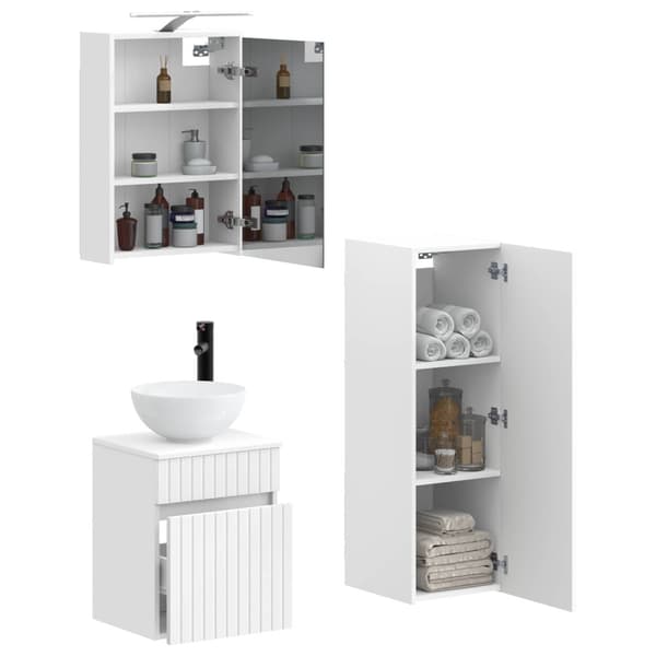 Badrumsmöbelset 4 pcs Vit Konstruerat trä och glas
