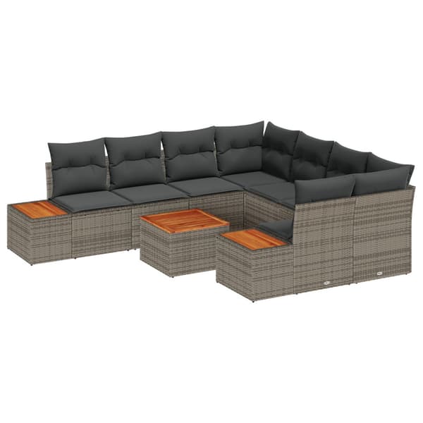 Trädgårdsoffset med kudde 9 pcs Grå Poly rattan