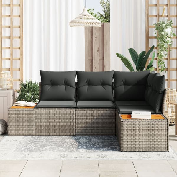 Trädgårdsoffset med kudde 5 pcs Beige Poly rattan