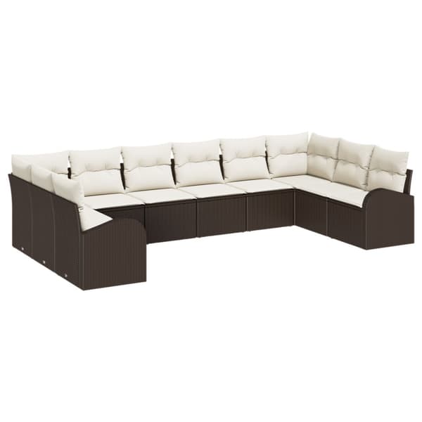 Soffset med kudde 10 pcs Brun Polyrattan