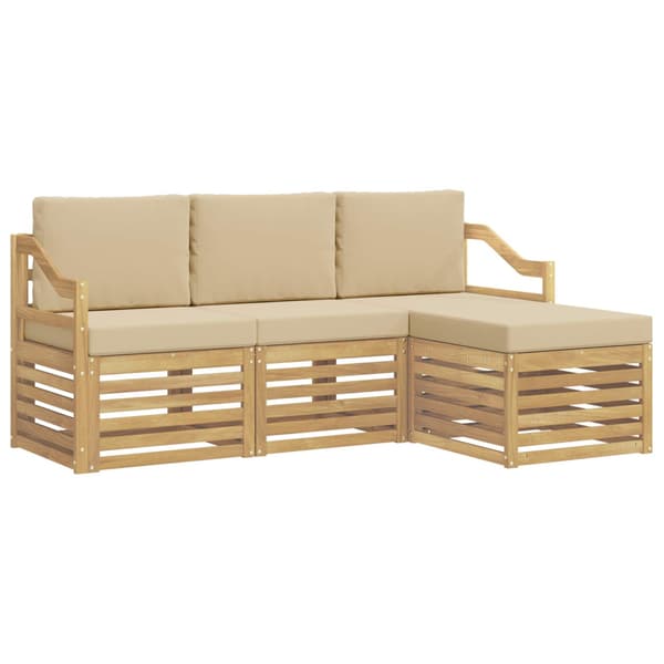 Utomhussoffset med kudde 4 pcs Vit och Beige Polyester
