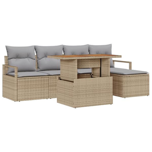 Trädgårdsmöbelset med kudde 6 pcs Beige och Grå