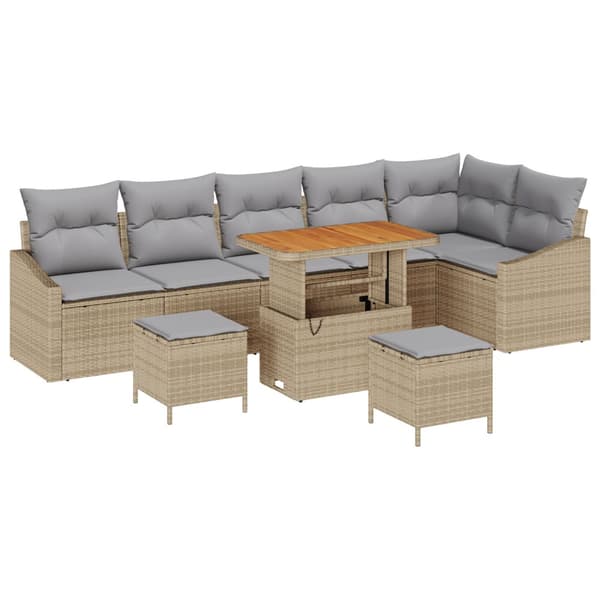 Trädgårdsoffset med kudde 9 pcs Beige konstrotting