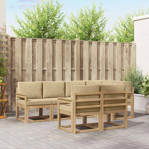 Utomhussoffset med kudde 7 pcs Vit och Beige Polyester