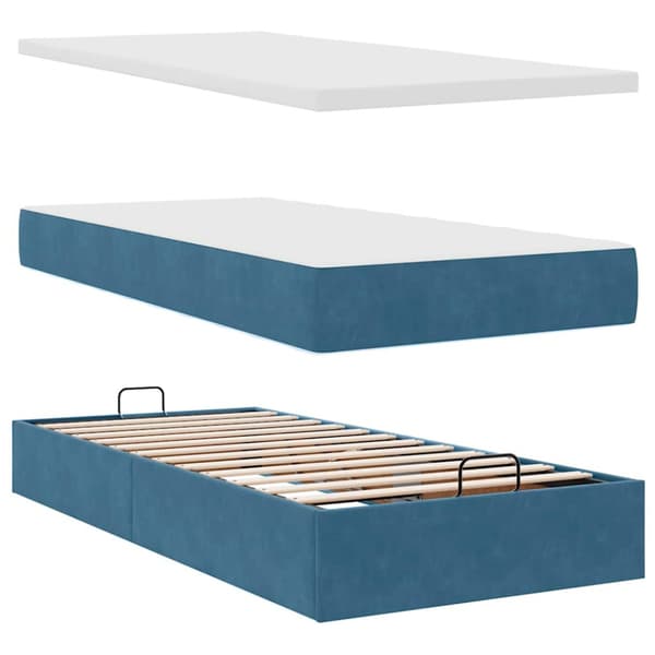 Ottoman sängram med madrasser mörkblå 90x200 cm sammet