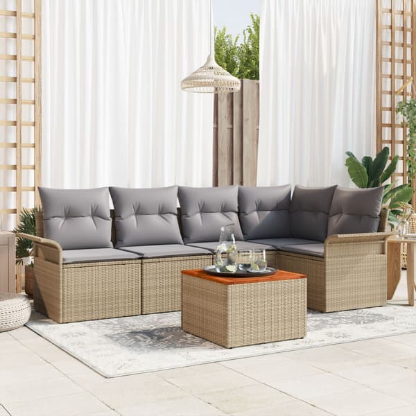 Trädgårdsoffset med kudde 6 pcs Beige konstrotting