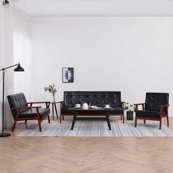 Soffgrupp 3 delar svart konstläder