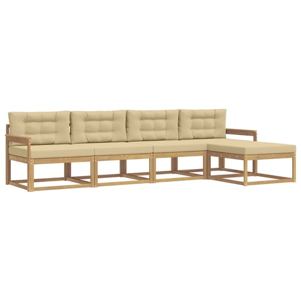 Utomhussoffset med kudde 4 pcs Vit och Beige Polyester