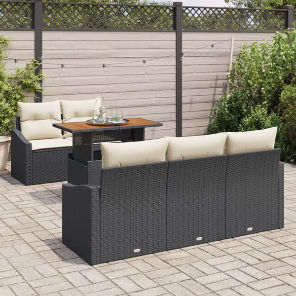 Trädgårdsoffset med lagring 6 pcs Svart Poly rattan