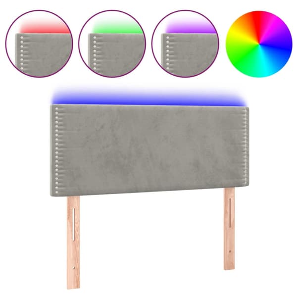 Sänggavel LED ljusgrå 90x5x78/88 cm sammet