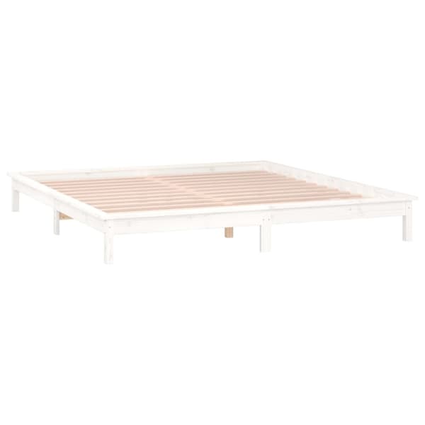 Sängram LED vit 150x200 cm massivt trä