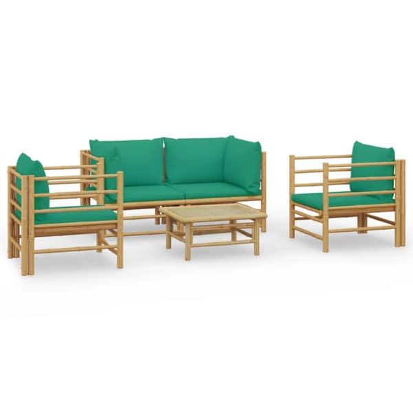 Loungegrupp 5 delar gröna dynor bambu