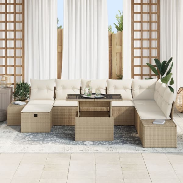 Trädgårdsoffset 9 pcs Beige konstrotting