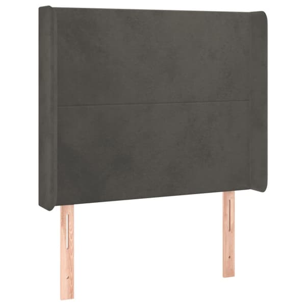 Ramsäng med madrass & LED mörkgrå 90x190 cm sammet