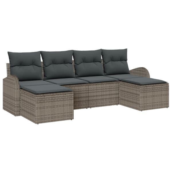 Trädgårdsoffset med kudde 6 pcs Grå Poly Rattan