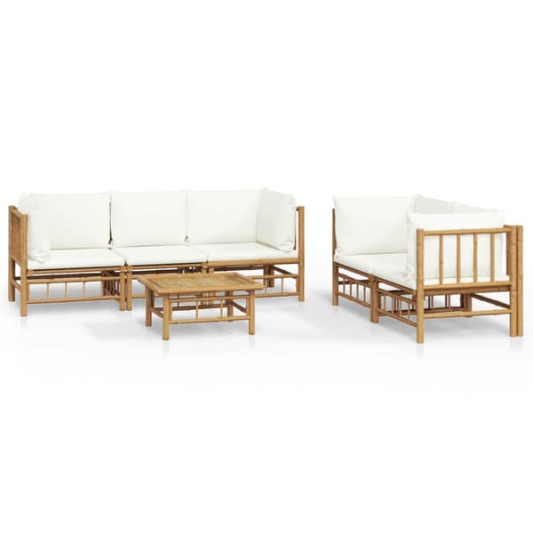 Loungegrupp 6 delar gräddvita dynor bambu