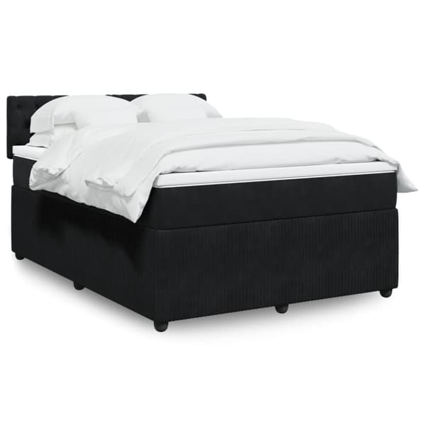 Ramsäng med madrass svart 140x190 cm sammet