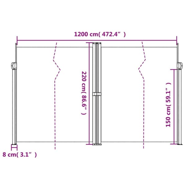 Infällbar sidomarkis blå 220x1200 cm
