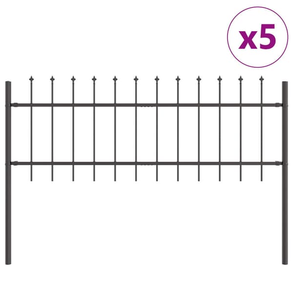 Trädgårdsstängsel 5 pcs Grå 8,5 x 0,6 m Pulverlackerad stål