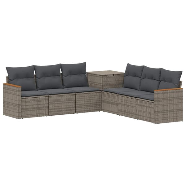 Soffset 7 pcs Grå och mörkgrå Poly Rattan och stål