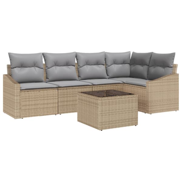 Trädgårdsoffset med kudde 6 pcs Beige och Ljusgrå konstrotting