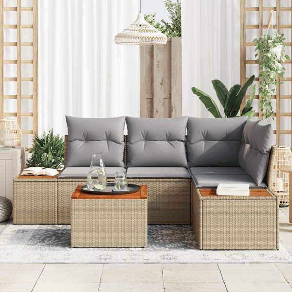 Trädgårdsoffset med kudde 4 pcs Beige och Ljusgrå Polyrattan