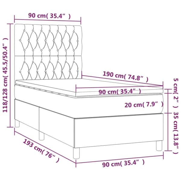 Ramsäng med madrass mörkgrå 90x190 cm tyg