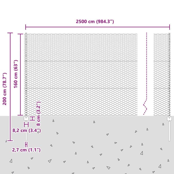 Stängsel med stolpe Silver 1,6 x 25 m Stål