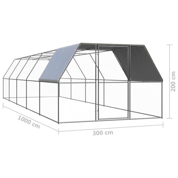 Hönsbur för utomhusbruk 3x10x2 m galvaniserat stål