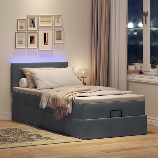 Ottoman sängram med madrass mörkgrå 90x190 cm sammet