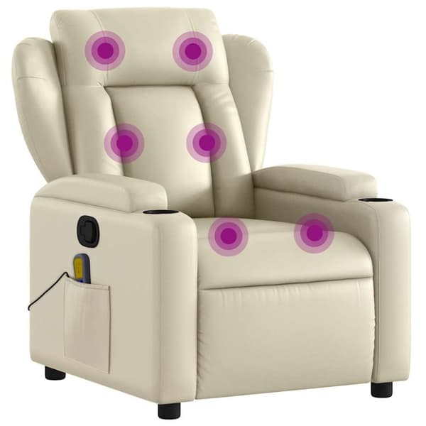 Massagefåtölj krämfärgad konstläder