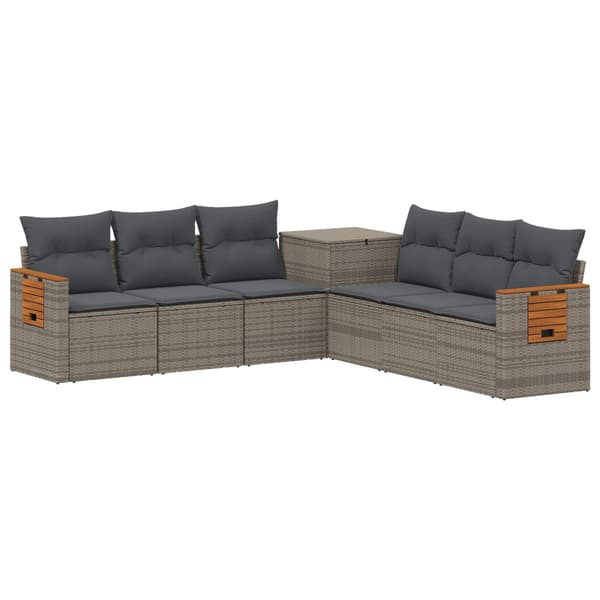 Soffset 7 pcs Grå och mörkgrå Poly Rattan och stål