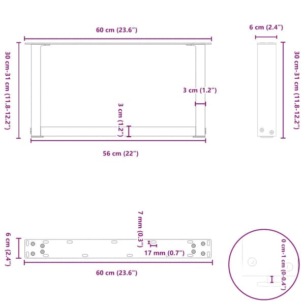Soffbordsben U-formade 2 st antracit 60x(30-31) cm stål