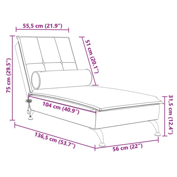 Massageschäslong med bolster mörkgrå sammet