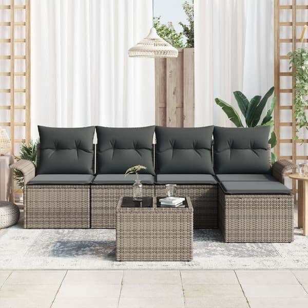 Utomhussoffa med kudde 6 pcs Grå konstrotting