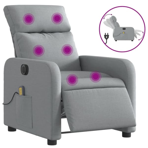 Elektrisk massagefåtölj ljusgrå tyg