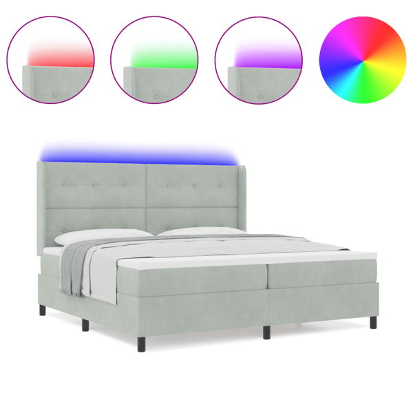 Bäddfjäder med LED-ljusslingor Ljusgrå 200 x 200 cm Sammet