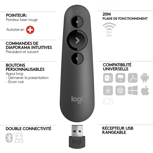 Logitech R500 trådlösa presentatörer Bluetooth/RF grafit