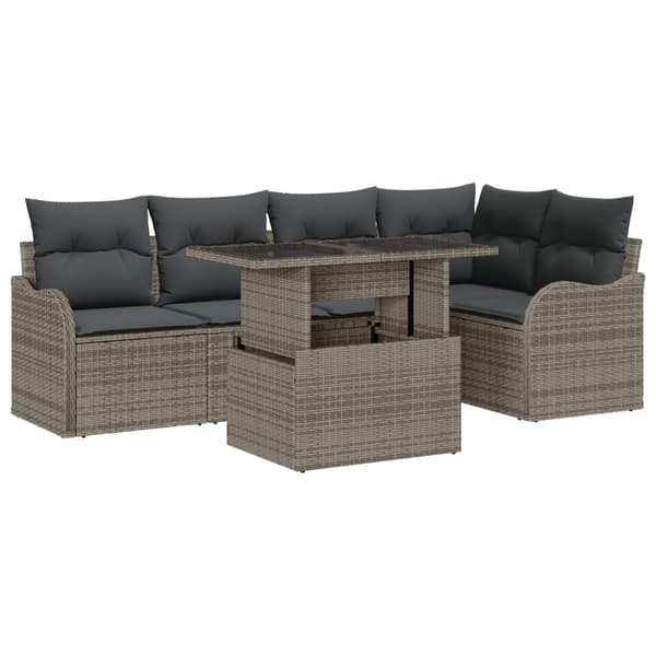 Trädgårdsoffset med kudde med kudde 6 pcs Grå Poly Rattan
