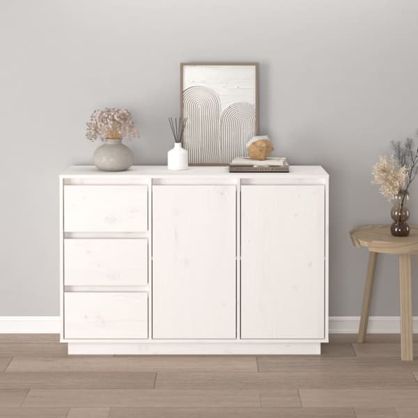 Skänk vit 111x34x75 cm massiv furu