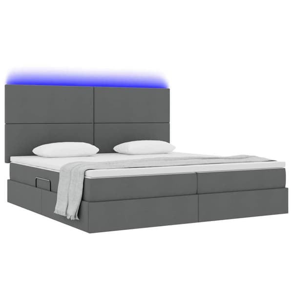 Förvaringssäng med LED med led Mörkgrå 200 x 200 cm Polyester