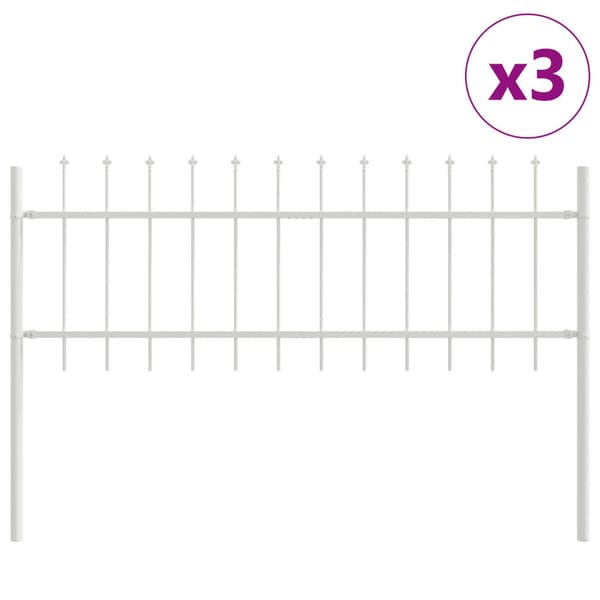 Trädgårdsstängsel 3 pcs Vit 5,1 x 0,6 m Pulverlackerad stål