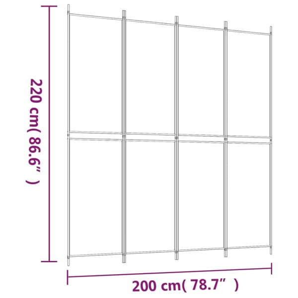 Rumsavdelare 4 paneler antracit 200x220 cm tyg