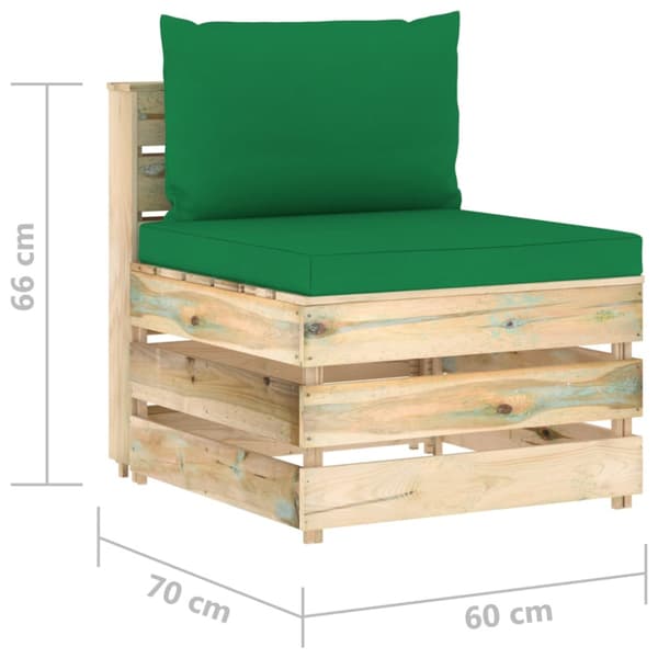 Mittensektion med dynor till pallsoffa tryckimpregnerat trä