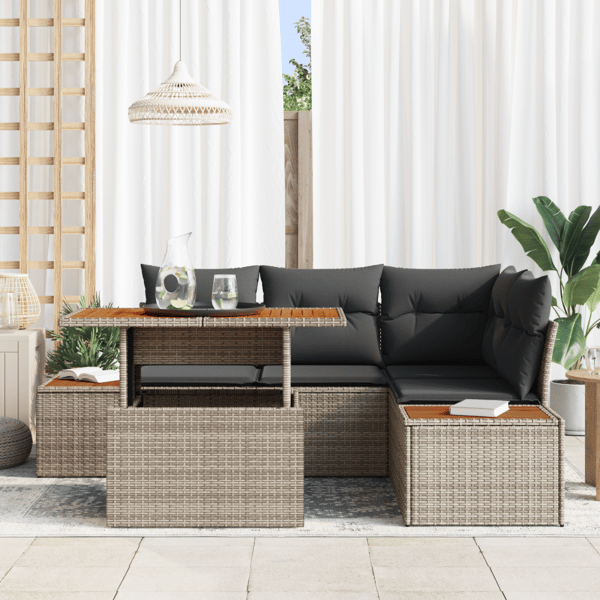 Trädgårdsoffset med lagring 5 pcs Grå Poly rattan