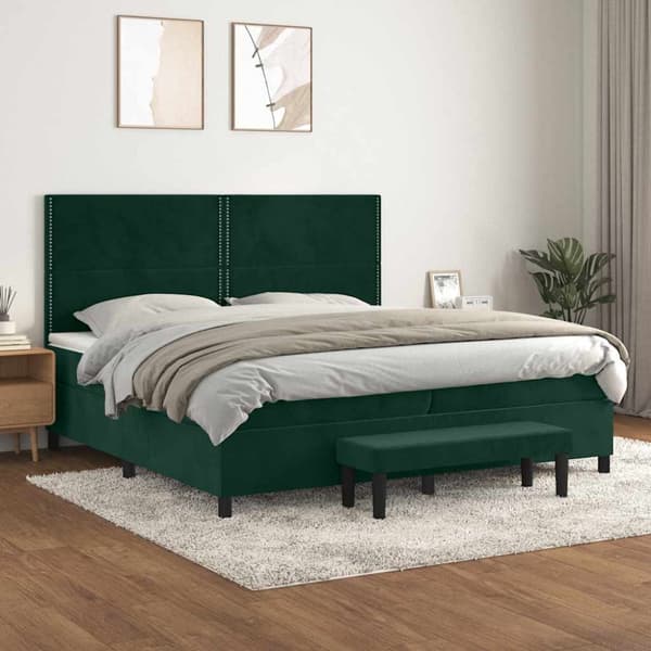 Ramsäng med madrass mörkgrön 200x200 cm sammet