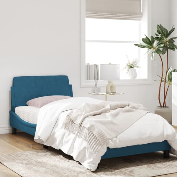 Bed Frame with Headboard "Dover" Blue 90x190 cm Velvet