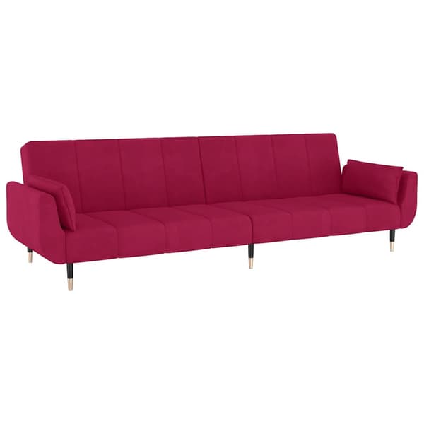Bäddsoffa 2-sits med två kuddar vinröd sammet